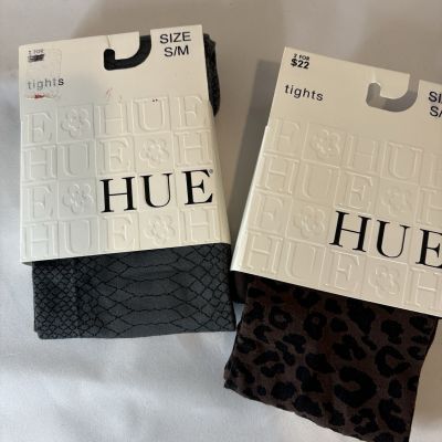 2 Prs New w Defects Open Pkg HUE Tights 1 Gray Alligator & 1 Brown Leopard Sz SM